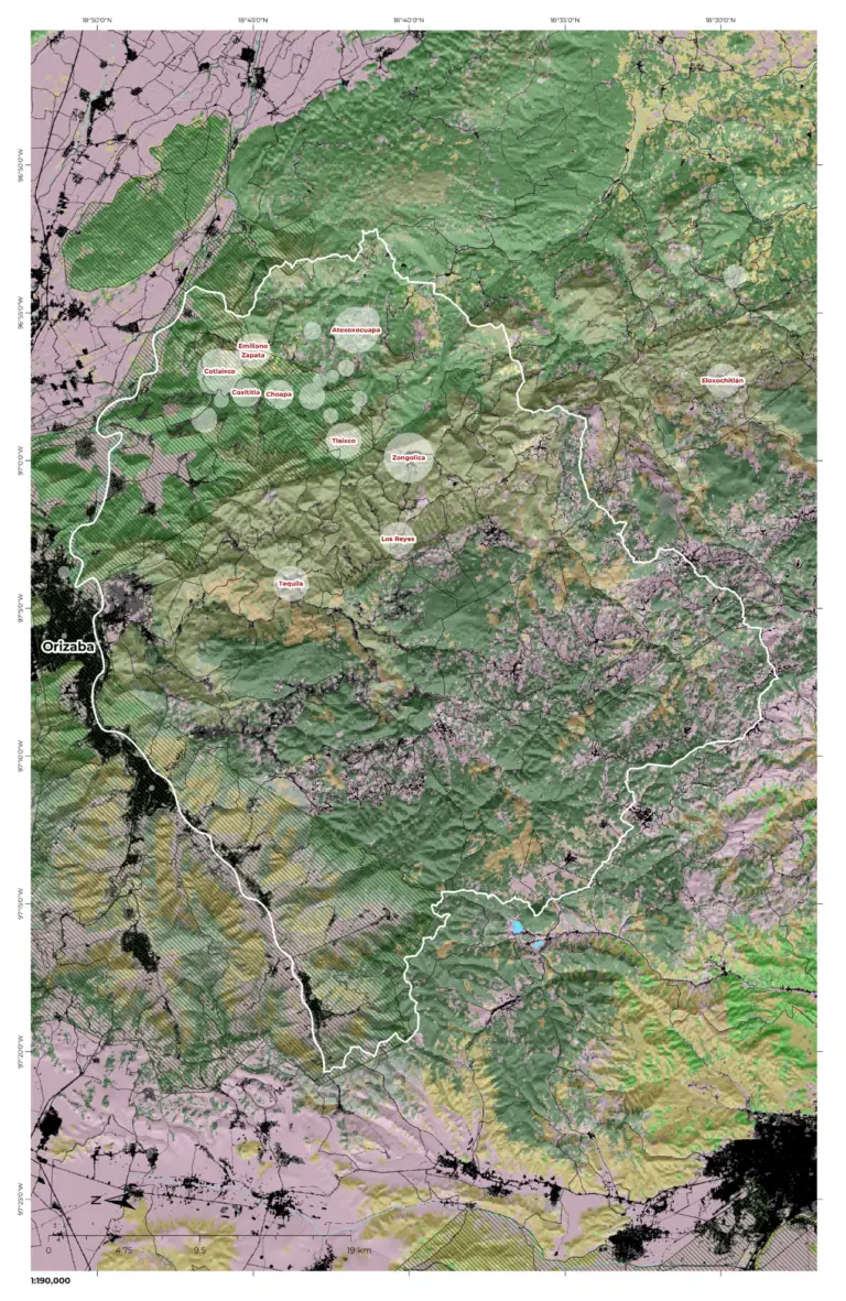Mapa de paisaje de Veracruz Sierra con alta biodiversidad y una sólida tradición cafetalera